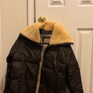 UGG Black Puffer Jacket with Cream Collar